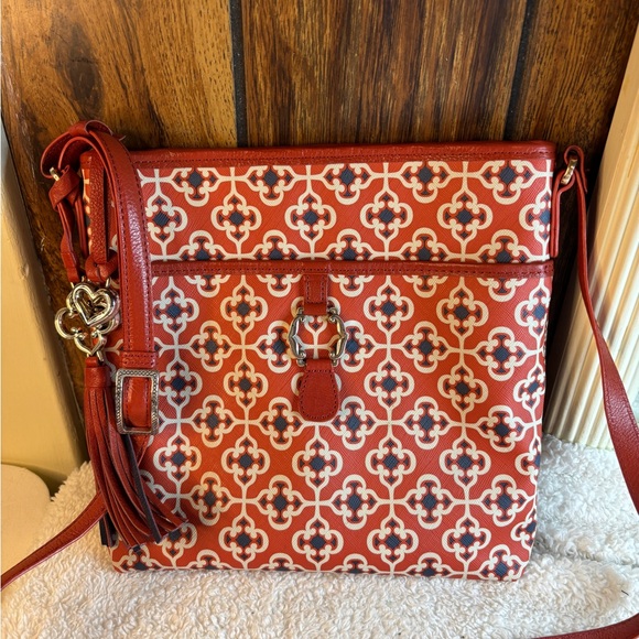 Sold Brighton Crossbody Leather Red/Multi Patterned Crossbody Bag - Picture 1 of 12